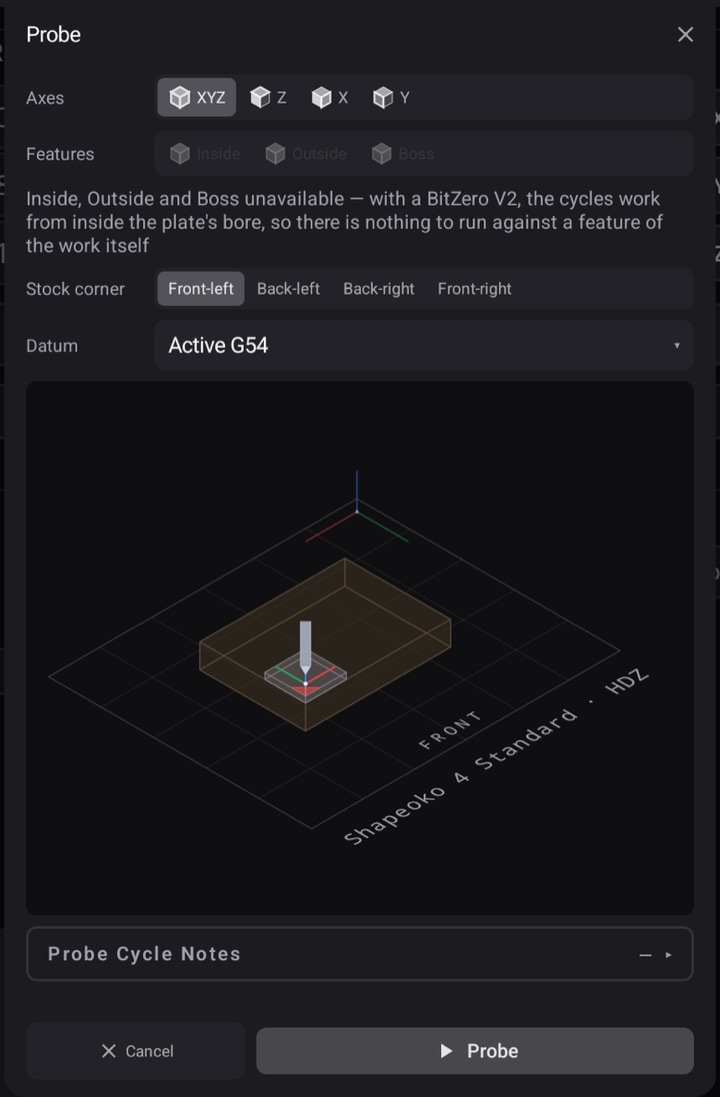 The probing panel with guided cycles.