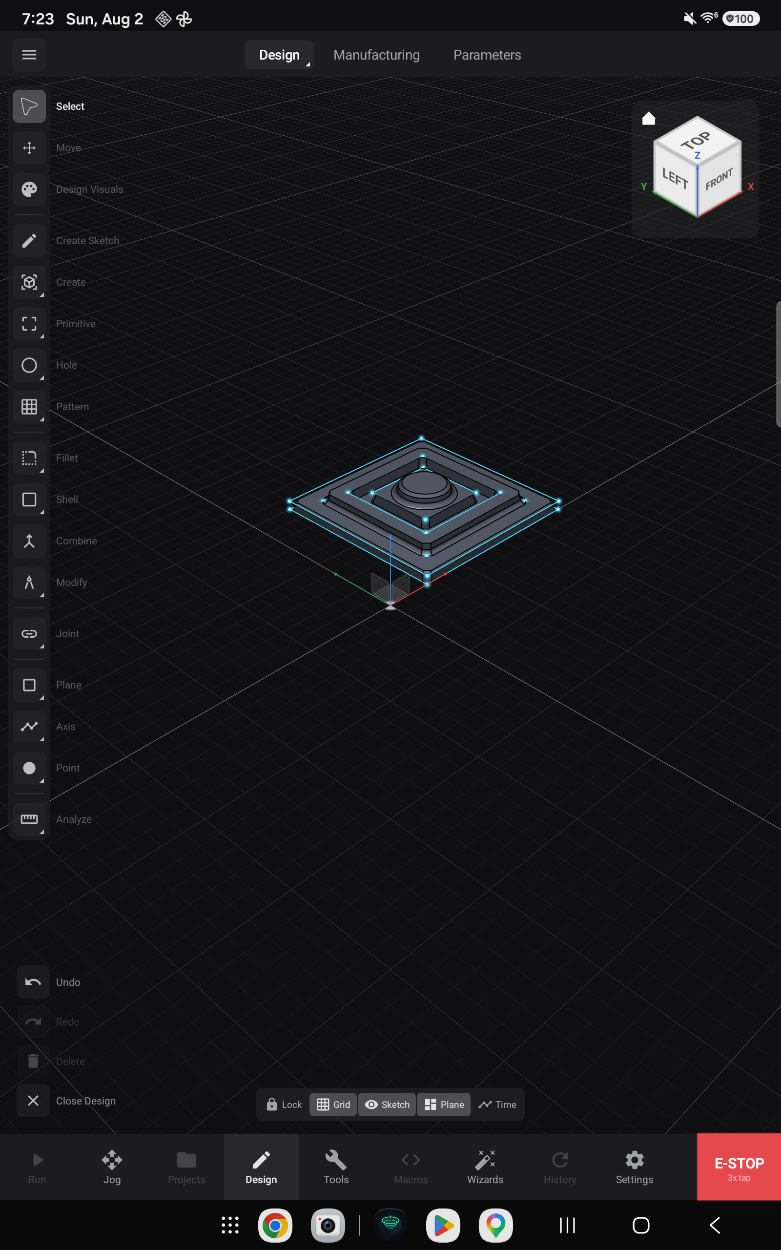 The Design workspace with a model open