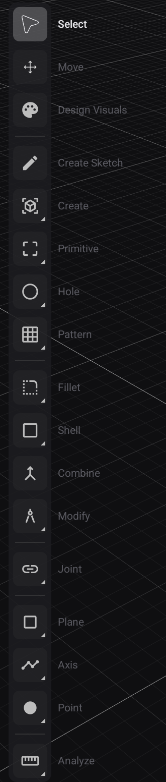 The Design tool rail