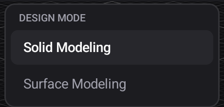 The design mode menu