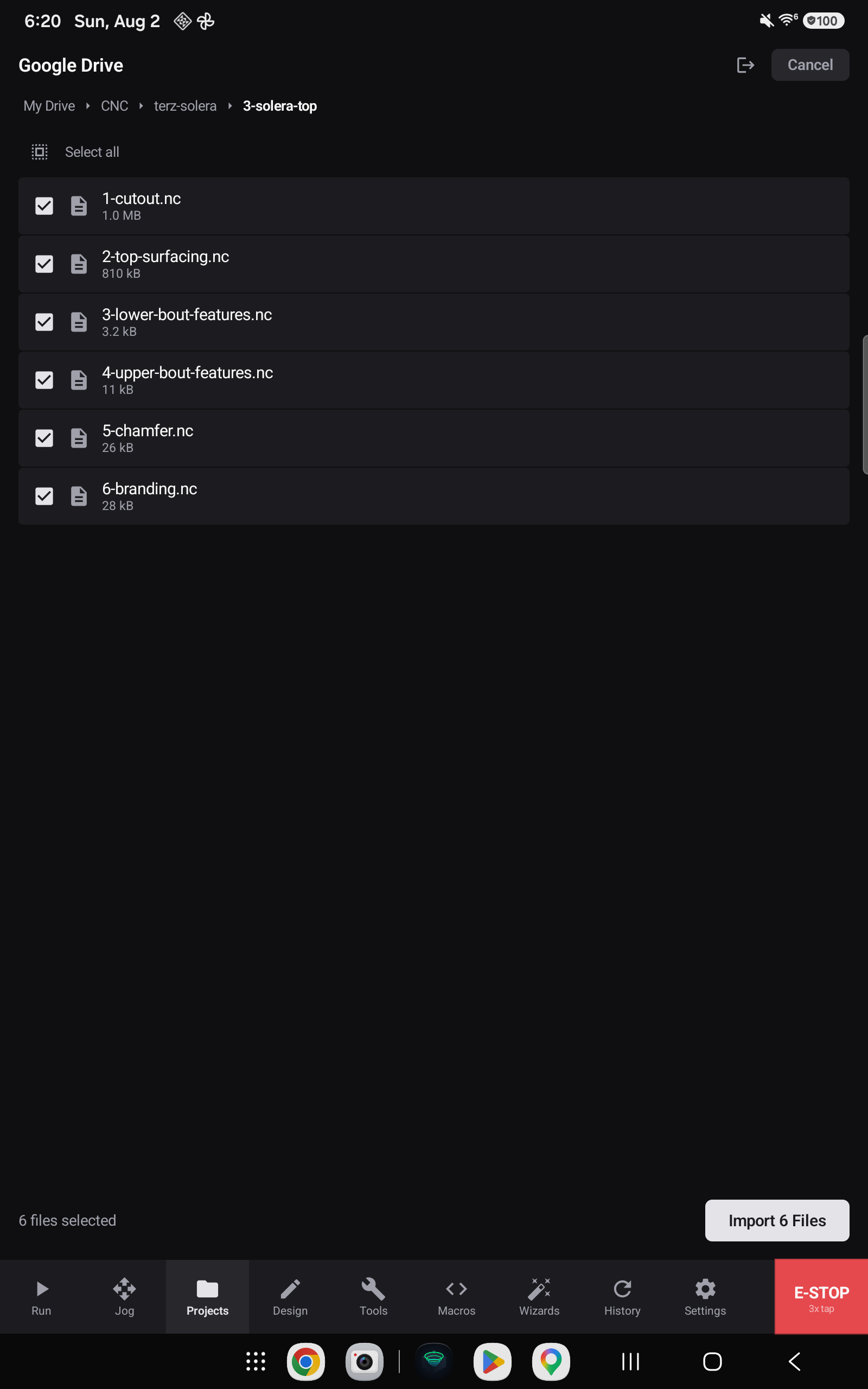 The Google Drive browser