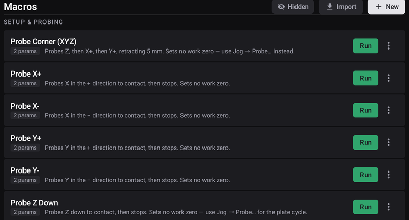 The six setup and probing macros