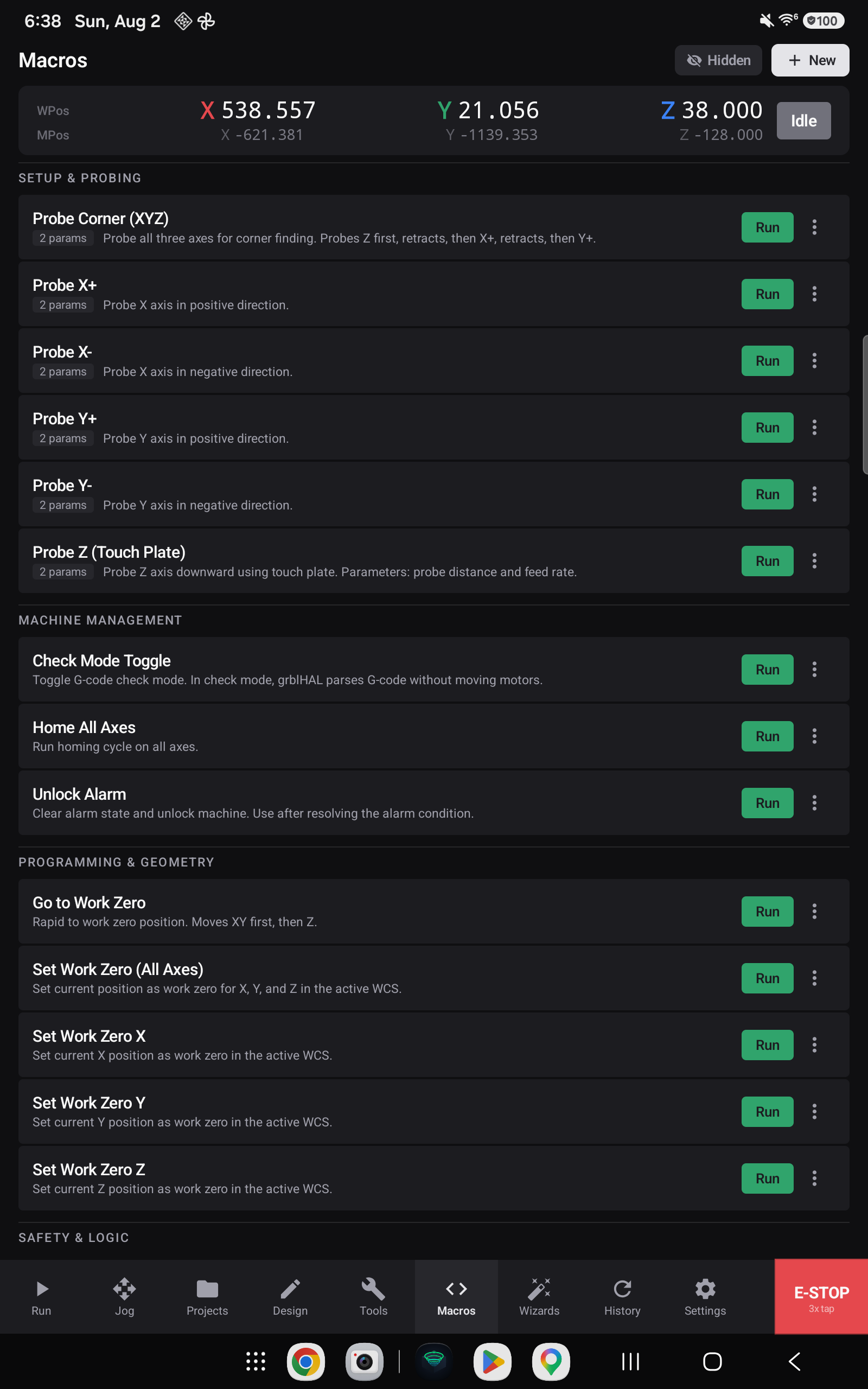 The Macros screen