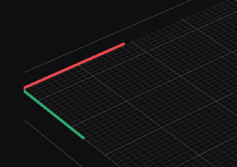The origin glyph — red X arm, green Y arm — at the machine's home corner