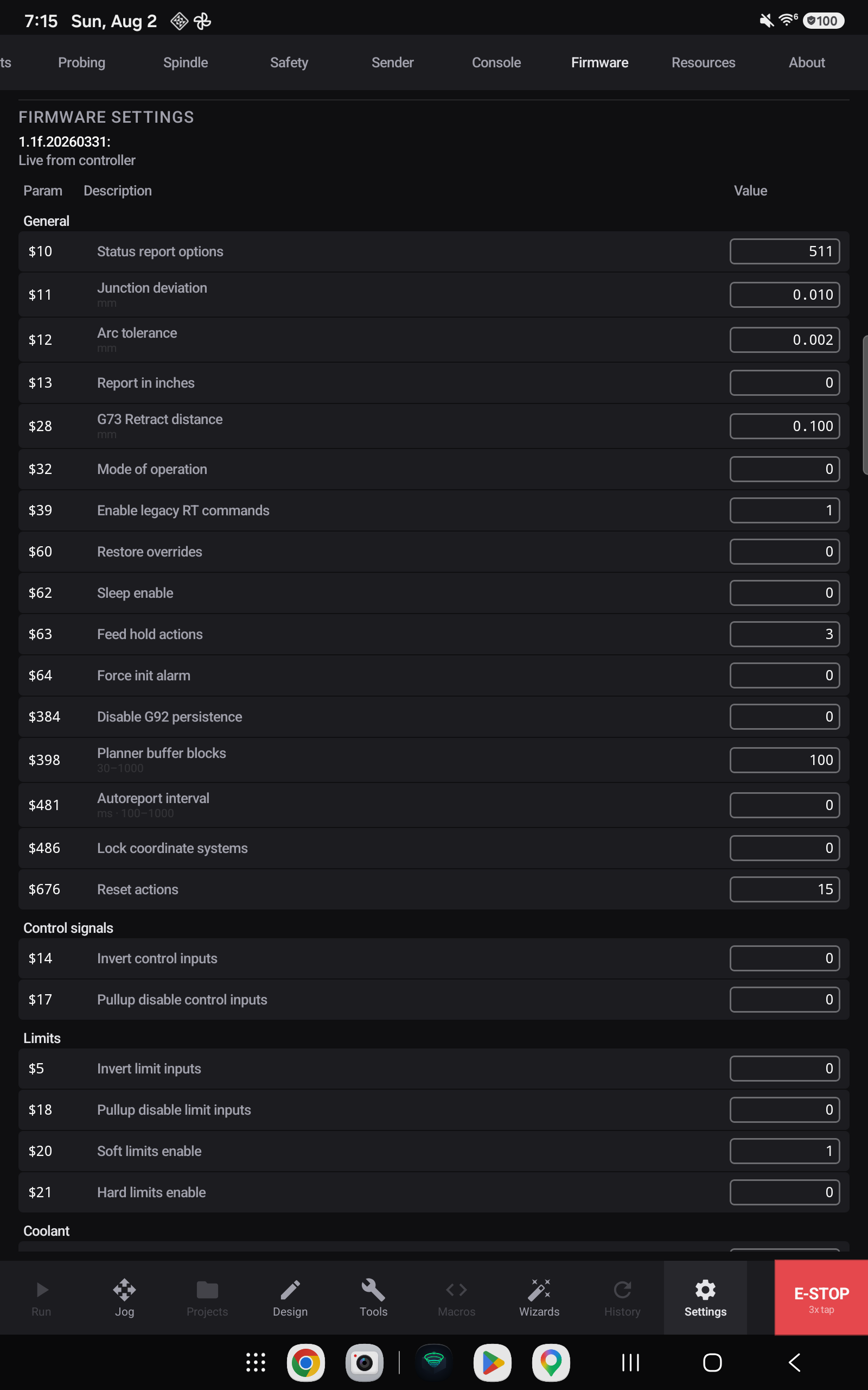 The Firmware tab