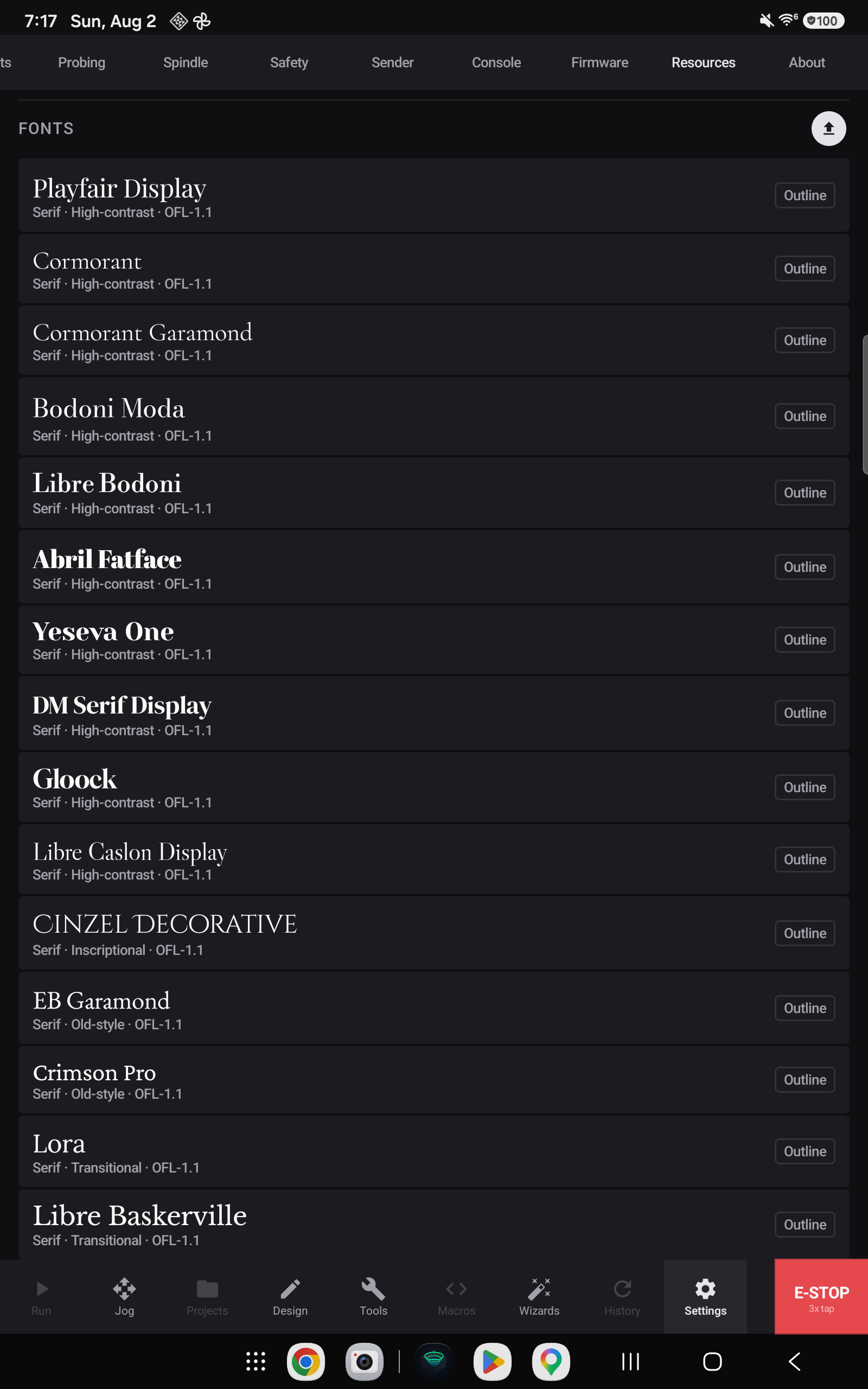 The Resources tab