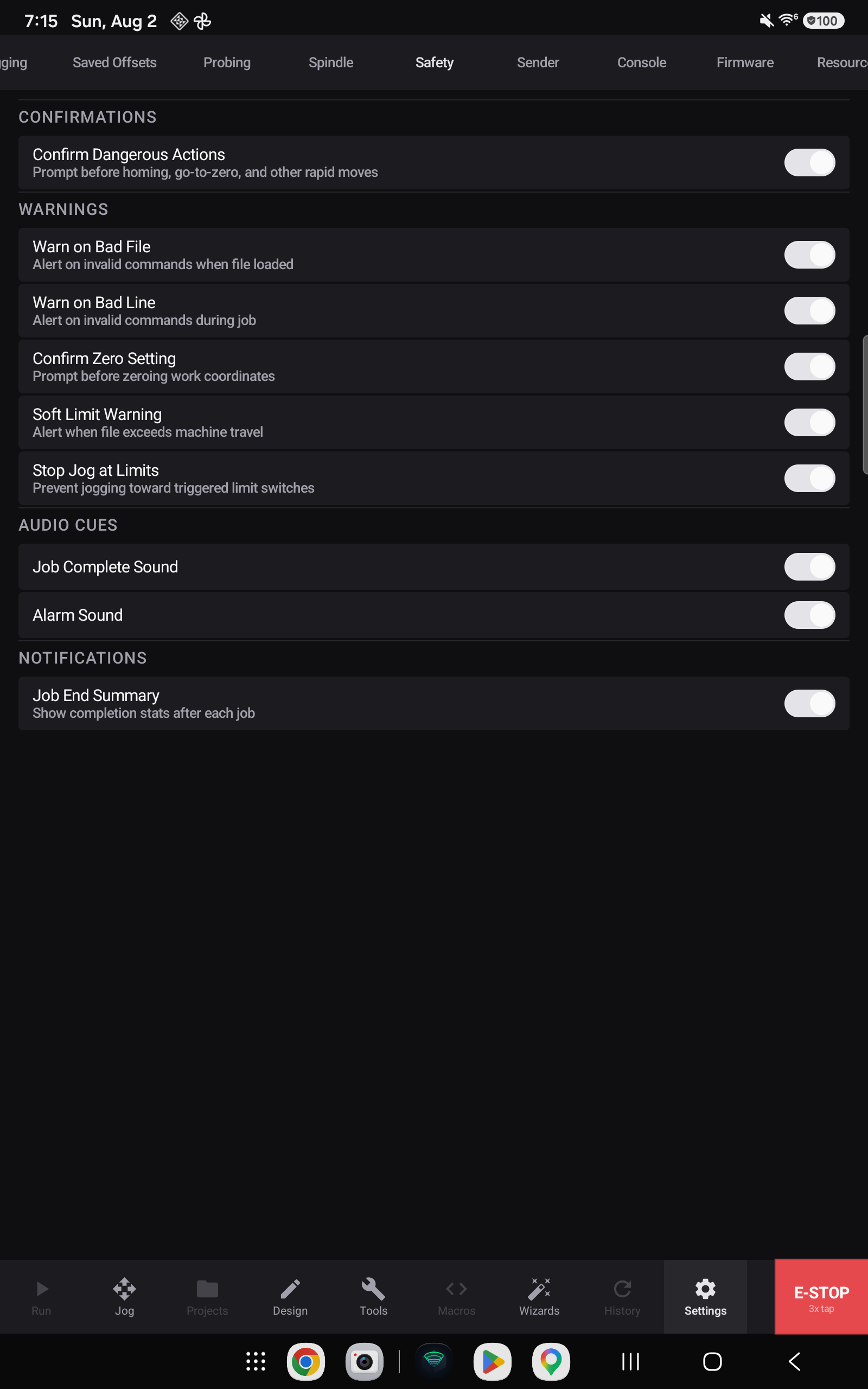 The Safety tab