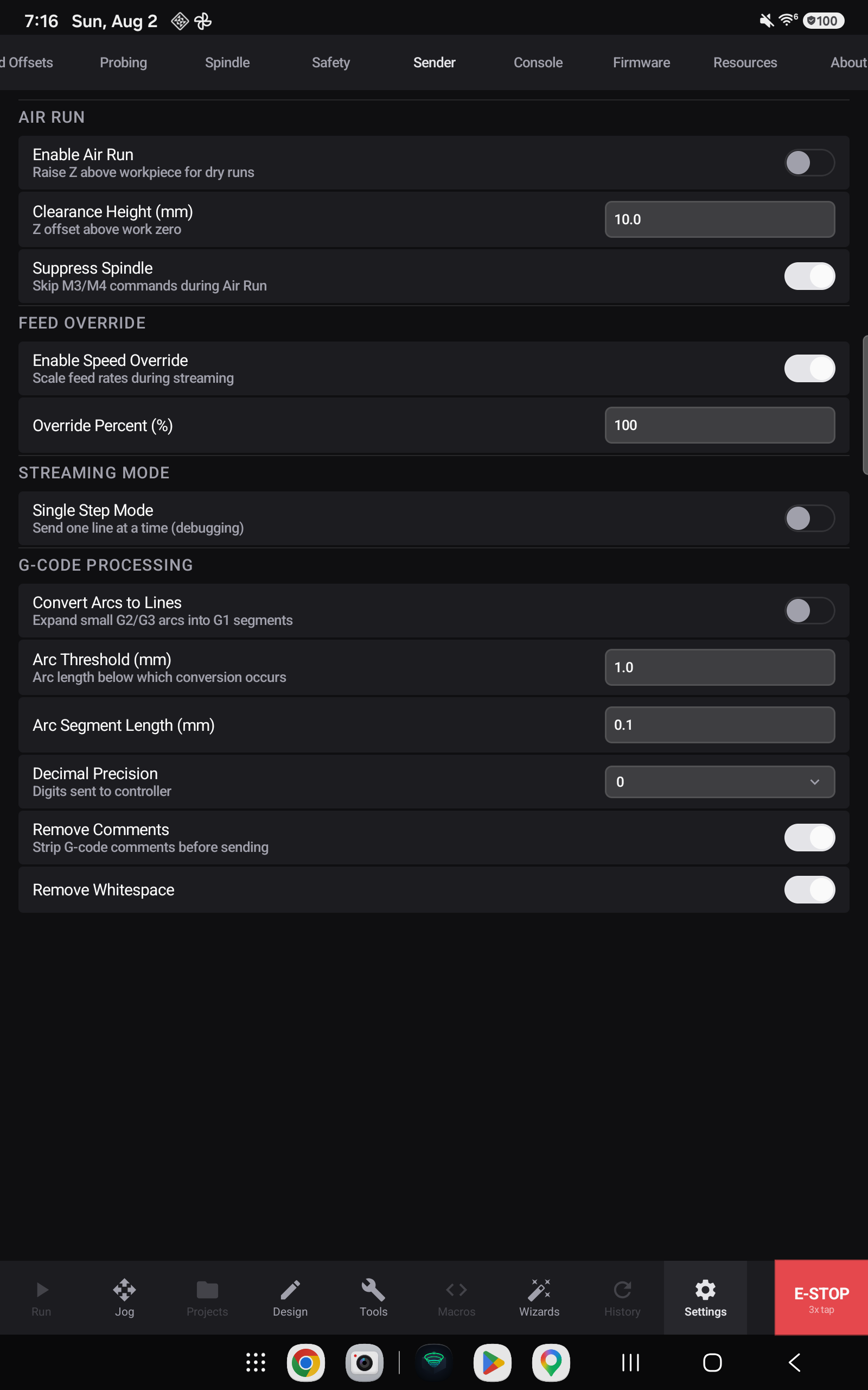 The Sender tab