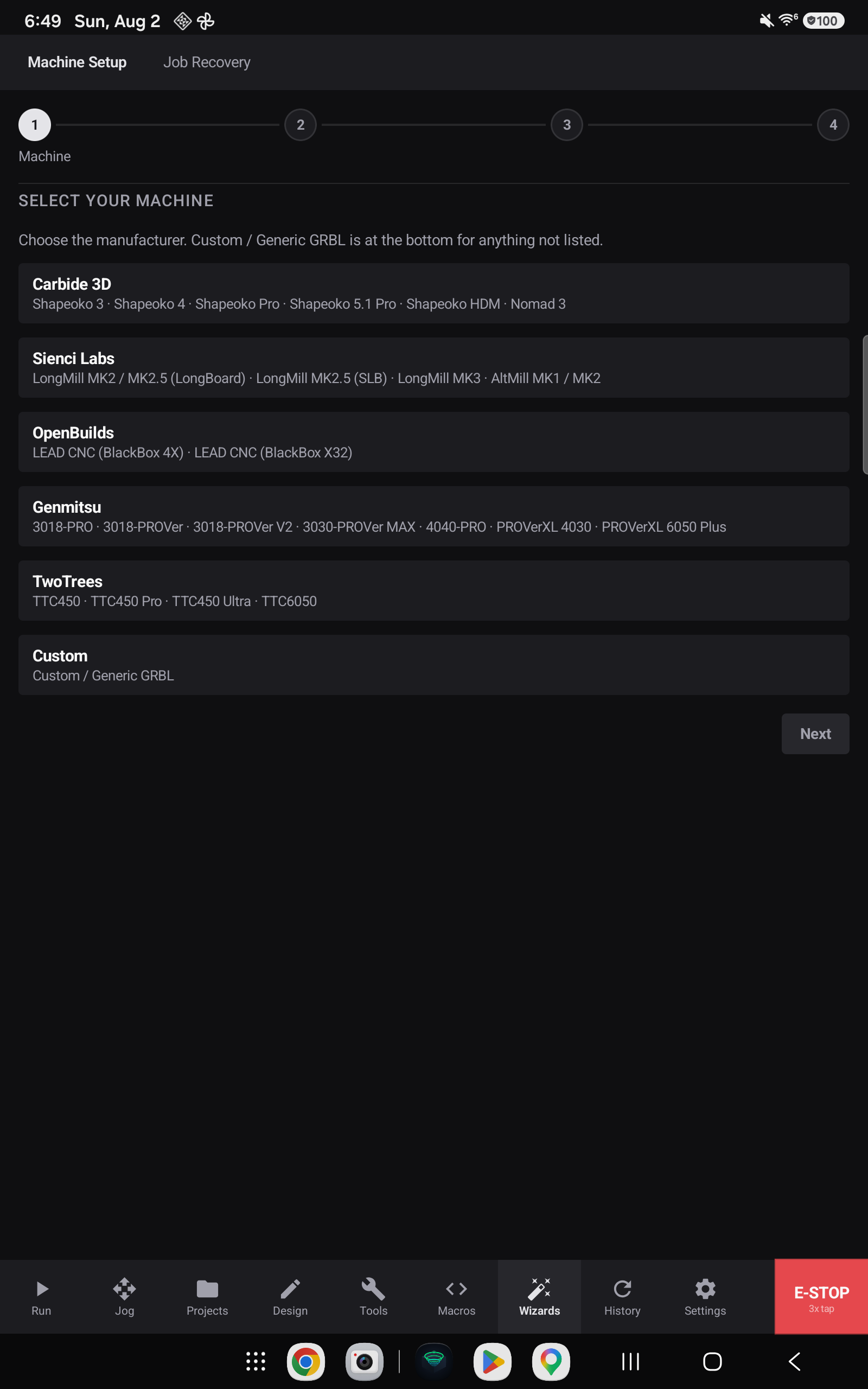 The Wizards screen