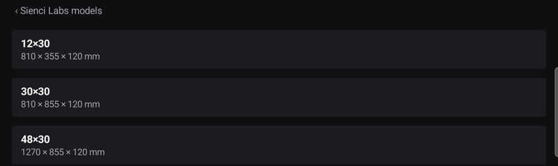 Variant list with travel dimensions